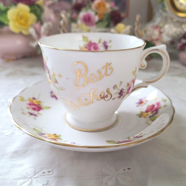 Tuscan 'Best Wishes' teacup & saucer set Bone China - England