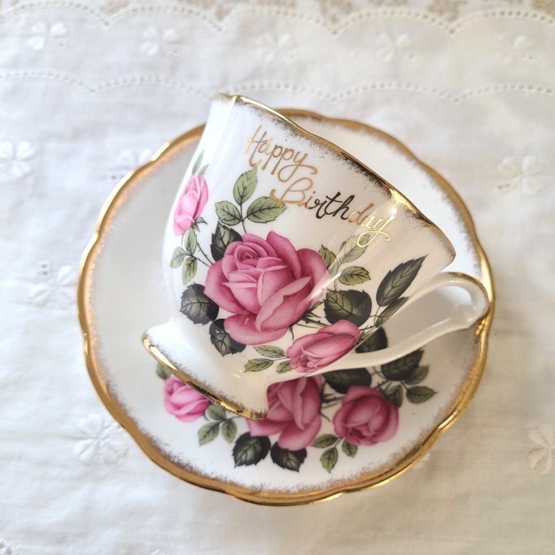 Princess Anne 'happy Birthday' Teacup and Saucer Set Etsy