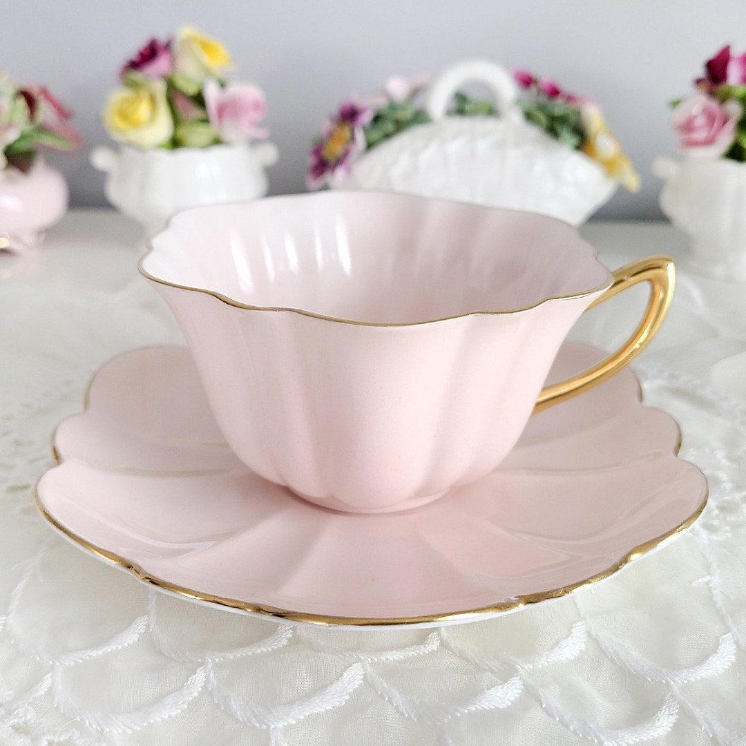 Shelly Scalloped Tea Cup and Saucer Shelley Pink Teacup Etsy