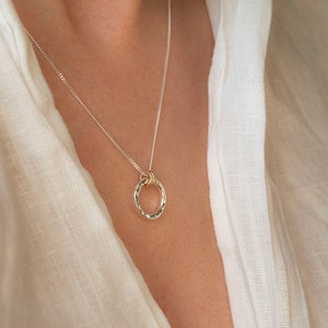 The Minimalist Halo Hammered Recycled Sterling Silver Pendant 9ct Gold Pendant Necklace image 1