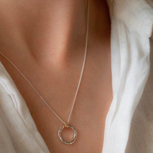 The Minimalist Halo Hammered Recycled Sterling Silver Pendant 9ct Gold Pendant Necklace image 4