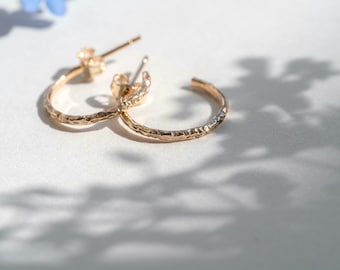 Minimal Delicate Textured 9ct Solid Gold Hoop Earrings | Recycled 9ct Gold | Solid Gold Hoops  | Eco Friendly Jewellery