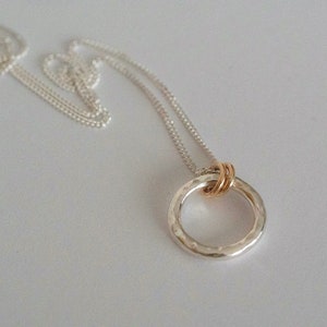 The Minimalist Halo Hammered Recycled Sterling Silver Pendant 9ct Gold Pendant Necklace image 5