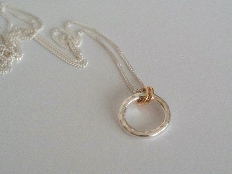 The Minimalist Halo Hammered Recycled Sterling Silver Pendant 9ct Gold Pendant Necklace image 5