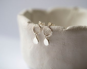 Textured Circle Silver Ingot Dangle Earrings | Sterling Silver | Minimal Earrings | Handmade  Jewellery