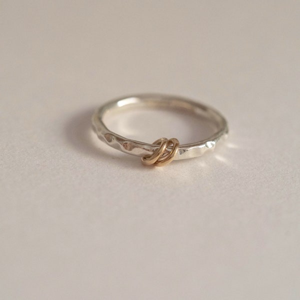 Minimalist Halo Hammered Recycled Silver Ring | Recycled 9ct Gold Rings | Mixed Metal Ring | Minimal Jewellery