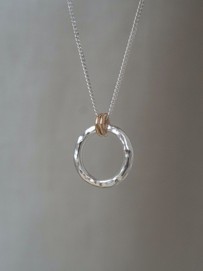 The Minimalist Halo Hammered Recycled Sterling Silver Pendant 9ct Gold Pendant Necklace image 3