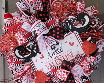 Red and black Valentines wreath, stinkin cute whimsical loves day swag,