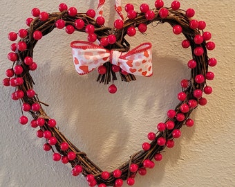 Mini Valentines heart wreath, wedding heart decoration, mini grapevine red heart wreath