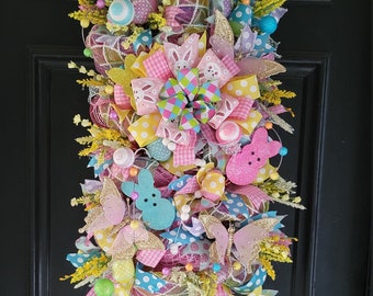 Easter swag, peeps Easter wreath, bunny ears Easter mailbox swag, wild flowers Easter wreath, Easter mantle centerpiece swag