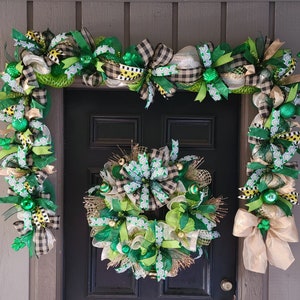 St patricks day garland and wreath set, shamrock 18ft garland