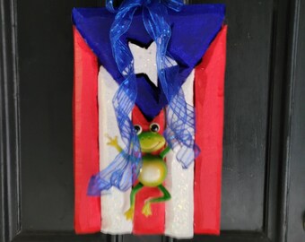 Patriotic flag wreath, Puerto Rican flag door hanger, PR flag wreath