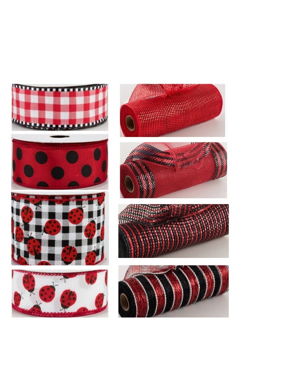 Ladybug Wreath Kit: Polka Dot & Striped Mesh, Satin Ribbon