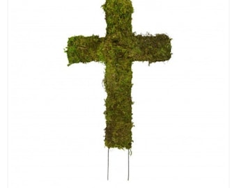 Faux Moss Cross: Outdoor Sympathy Grave Decoration