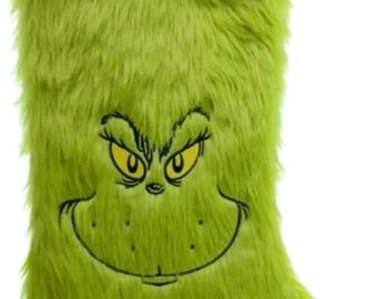 Custom green monster christmas stuffer, personalized holiday gift, furry green xmas decoration