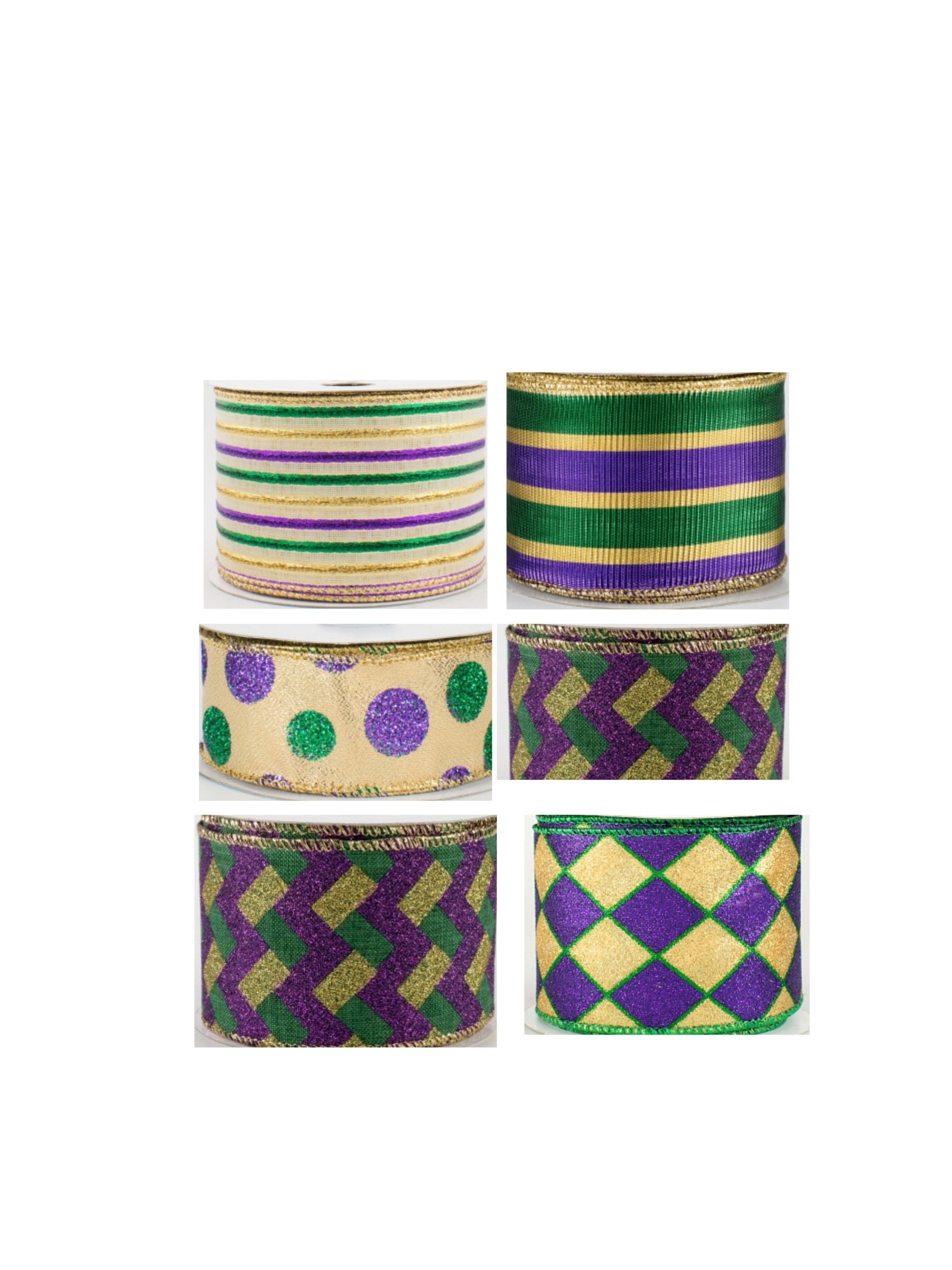 2.5 Mardi Gras Harlequin Ribbon, Mardi Gras Diamond Ribbon, Gold Purp –  Joycie Lane Designs