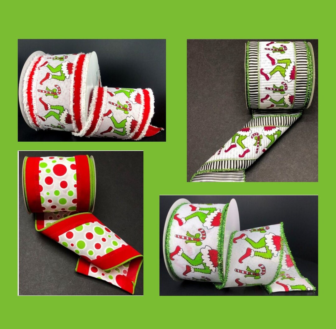 Grinch Inspired Ribbon for Tree Topper, Whimsical Green Monster 4 Inch