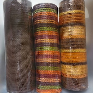 Fall 10 inch deco metallic mesh, craft supplies. 30 ft of Thanksgiving mesh rolls
