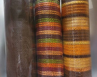 Fall 10 inch deco metallic mesh, craft supplies. 30 ft of Thanksgiving mesh rolls