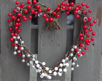 Mini red berries grapevine heart wreath