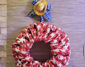 Patriotic wreath, 4th of july window wreath, country western mini wreath, red houndstooth wreath