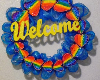 Rainbow heart wreath