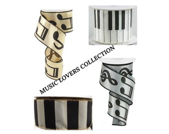 Music lovers ribbon, DIY bows with music notes, ribbon for piano lovers. Keyboard and piano key designed ribbon,