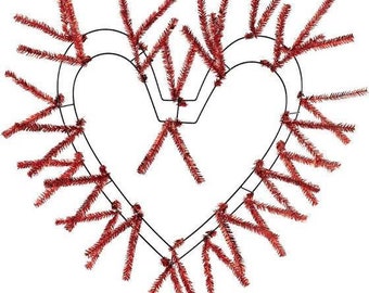 Red heart wreath form with ties, 18 to 28 heart wreath frame, craft supplies