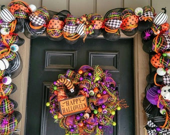 Halloween deco mesh wreath and garland set