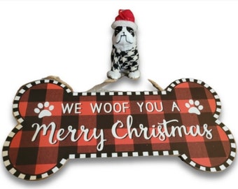 Dog lovers Christmas sign, dog bone shaped sign, doggy Christmas sign, puppy holiday wreath sign, wreath attachments