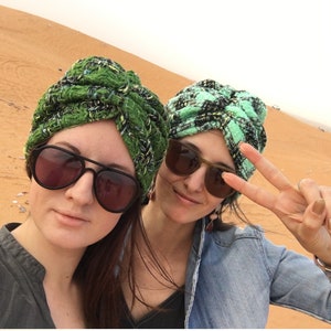 Women bouclé turban, Stylish turban, Fashion vintage headwrap, Green winter turban