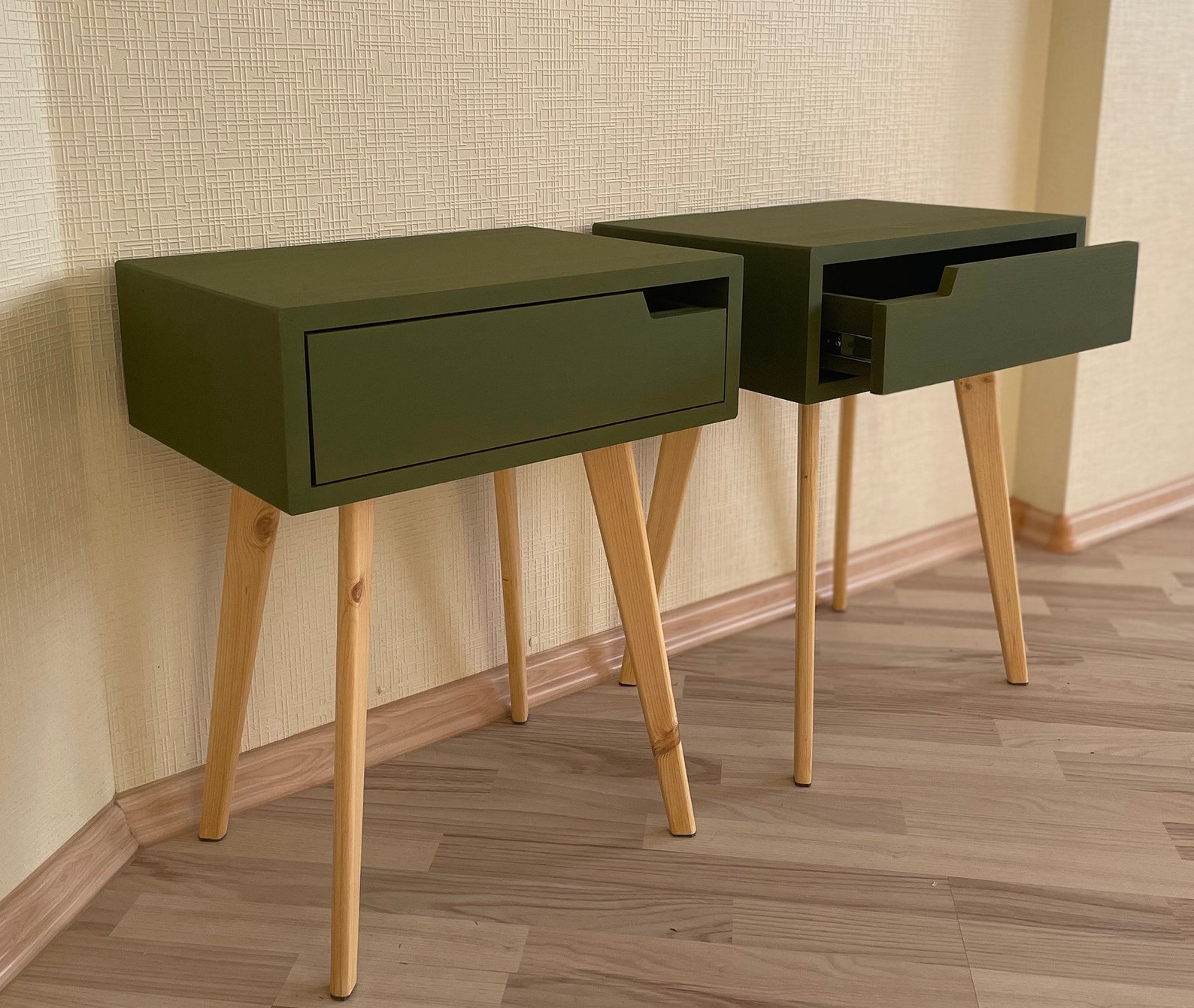 Bedside Table Green With Olive Shade Etsy