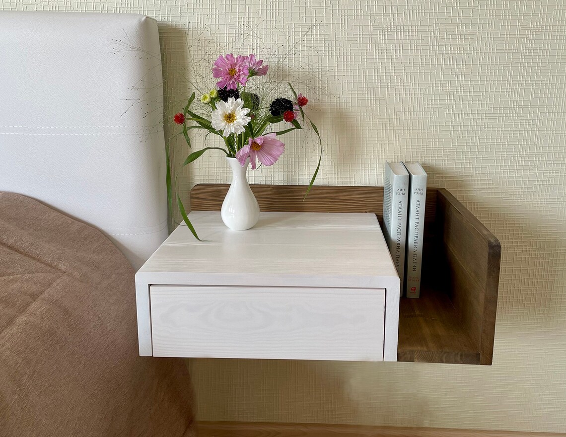Wand Nachttisch mit Schublade und Seitenregal links Etsy