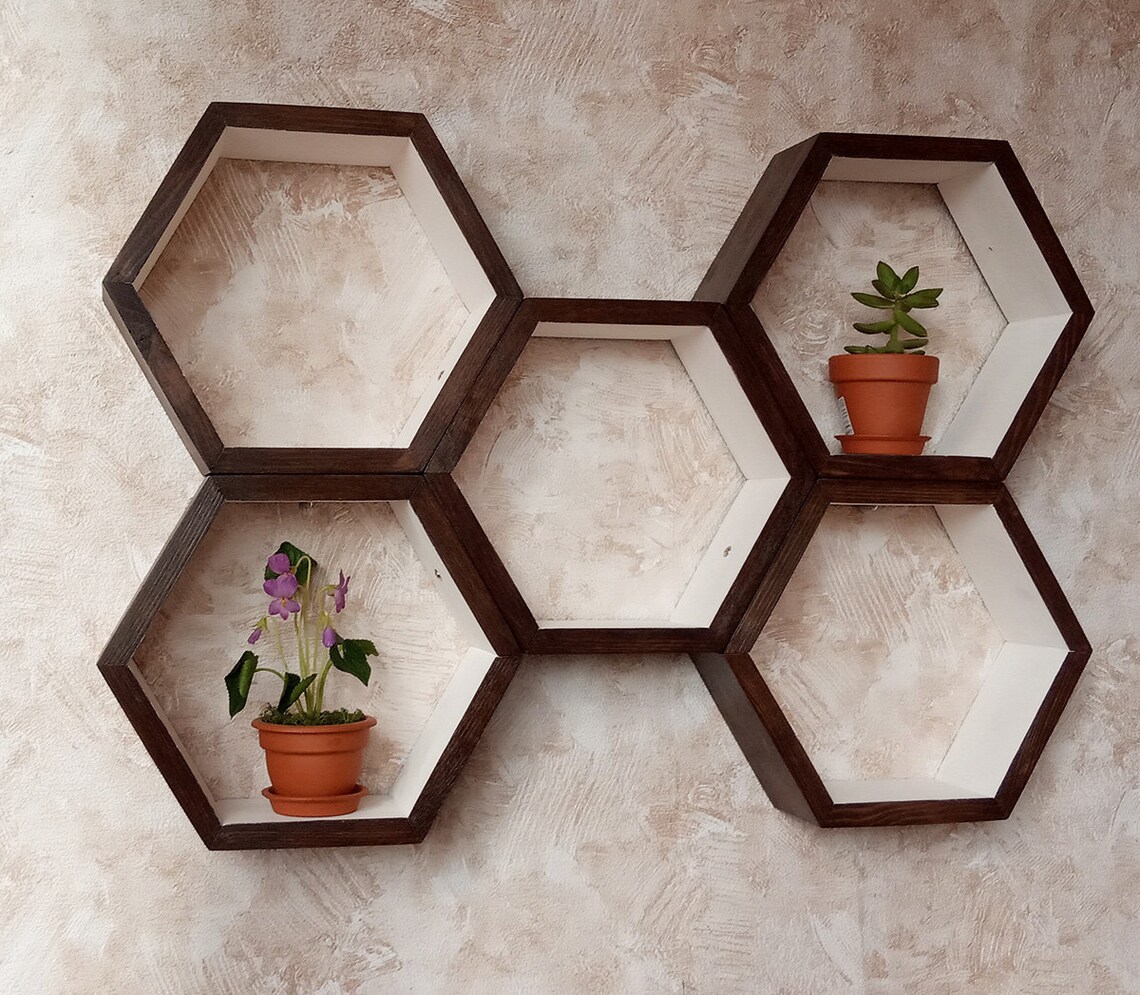 Wooden Hexagon Shelves Etsy