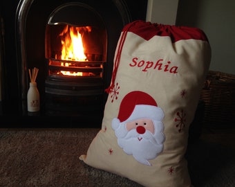 Large Embroidered Personalised Christmas Santa Sack xmas stocking 50 x 70 cms