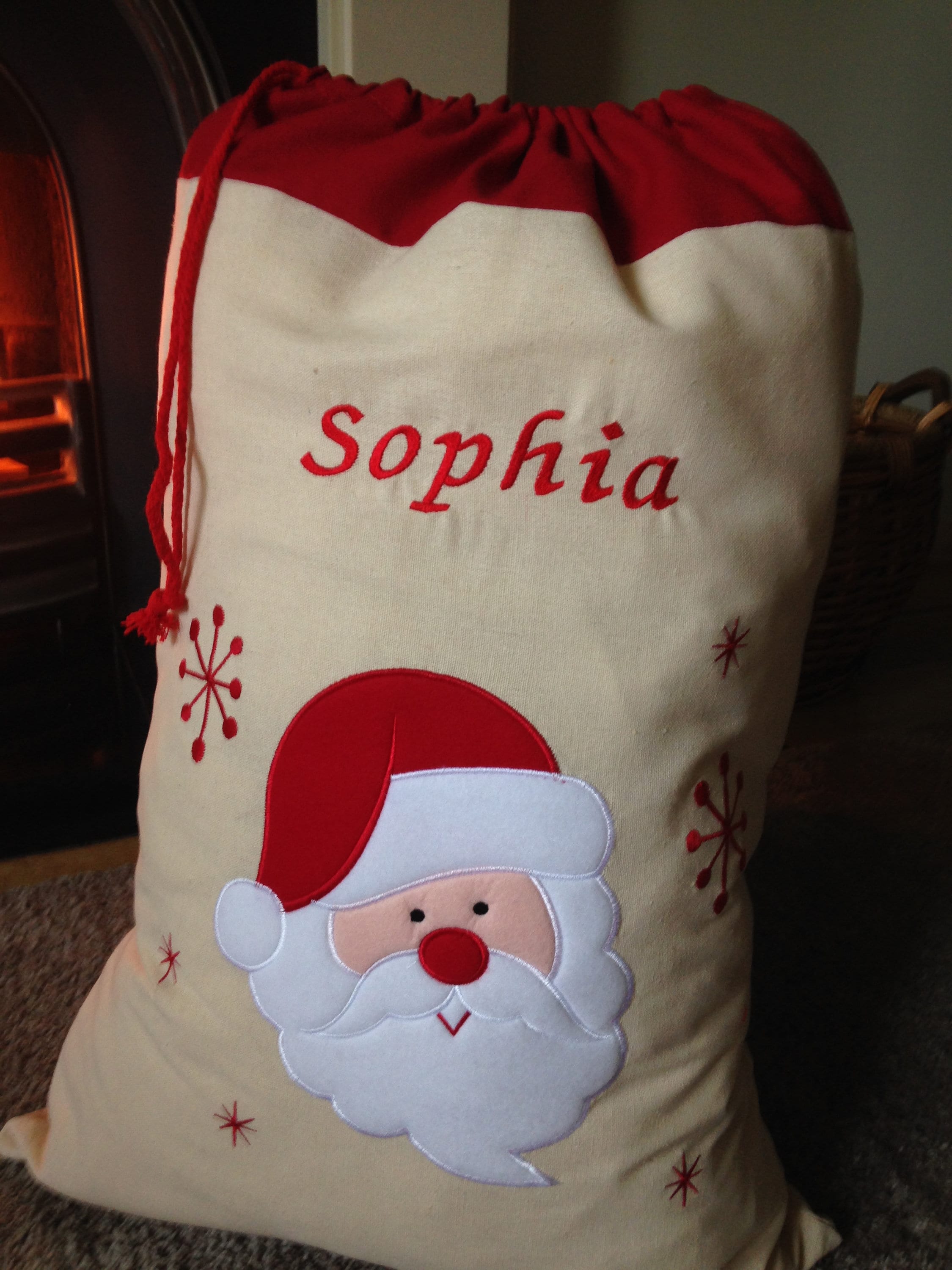 Large Embroidered Personalised Christmas Santa Snowman Sack xmas stocking 50 x 70 cms