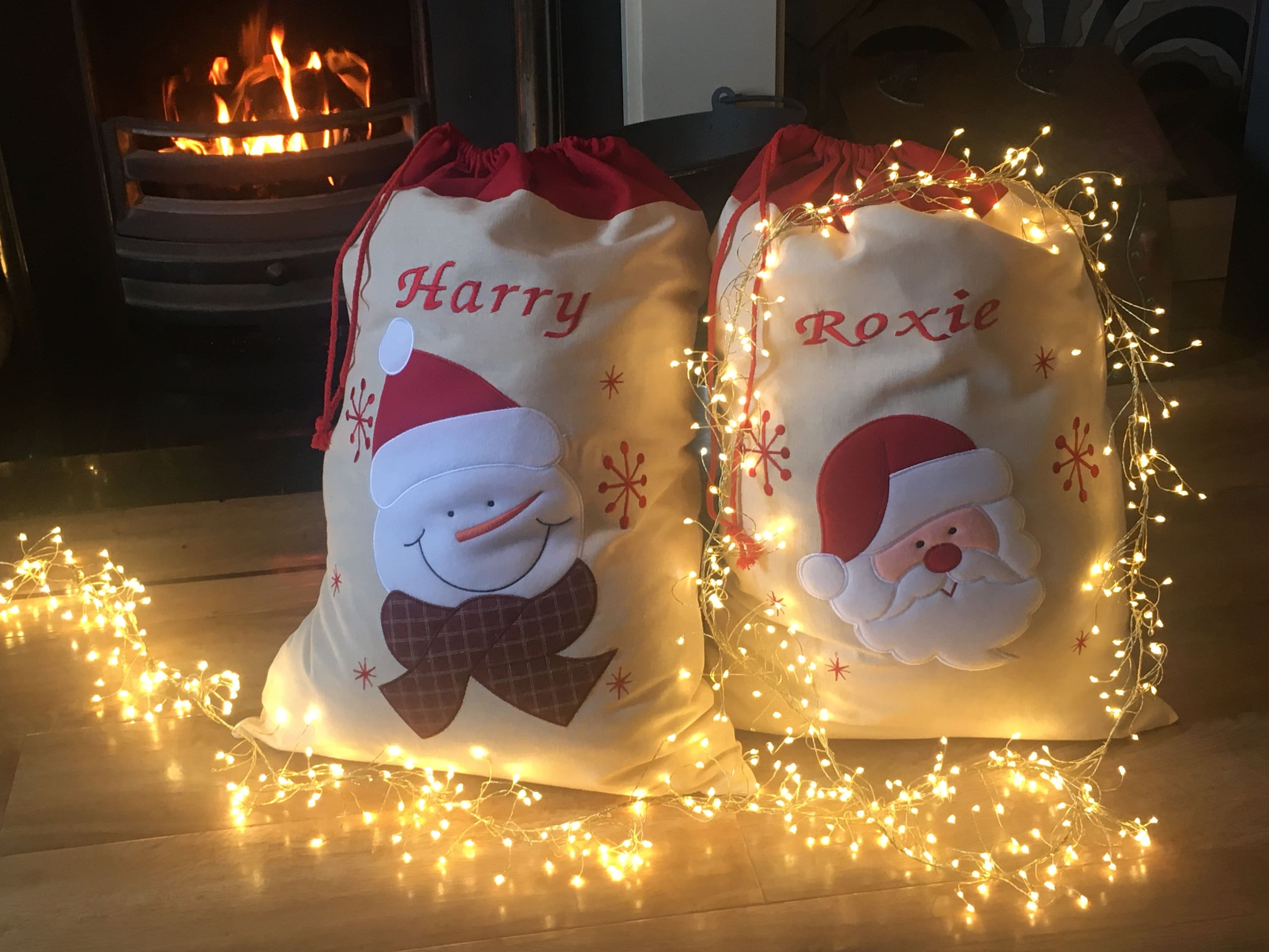 Large Embroidered Personalised Christmas Santa Snowman Sack xmas stocking 50 x 70 cms