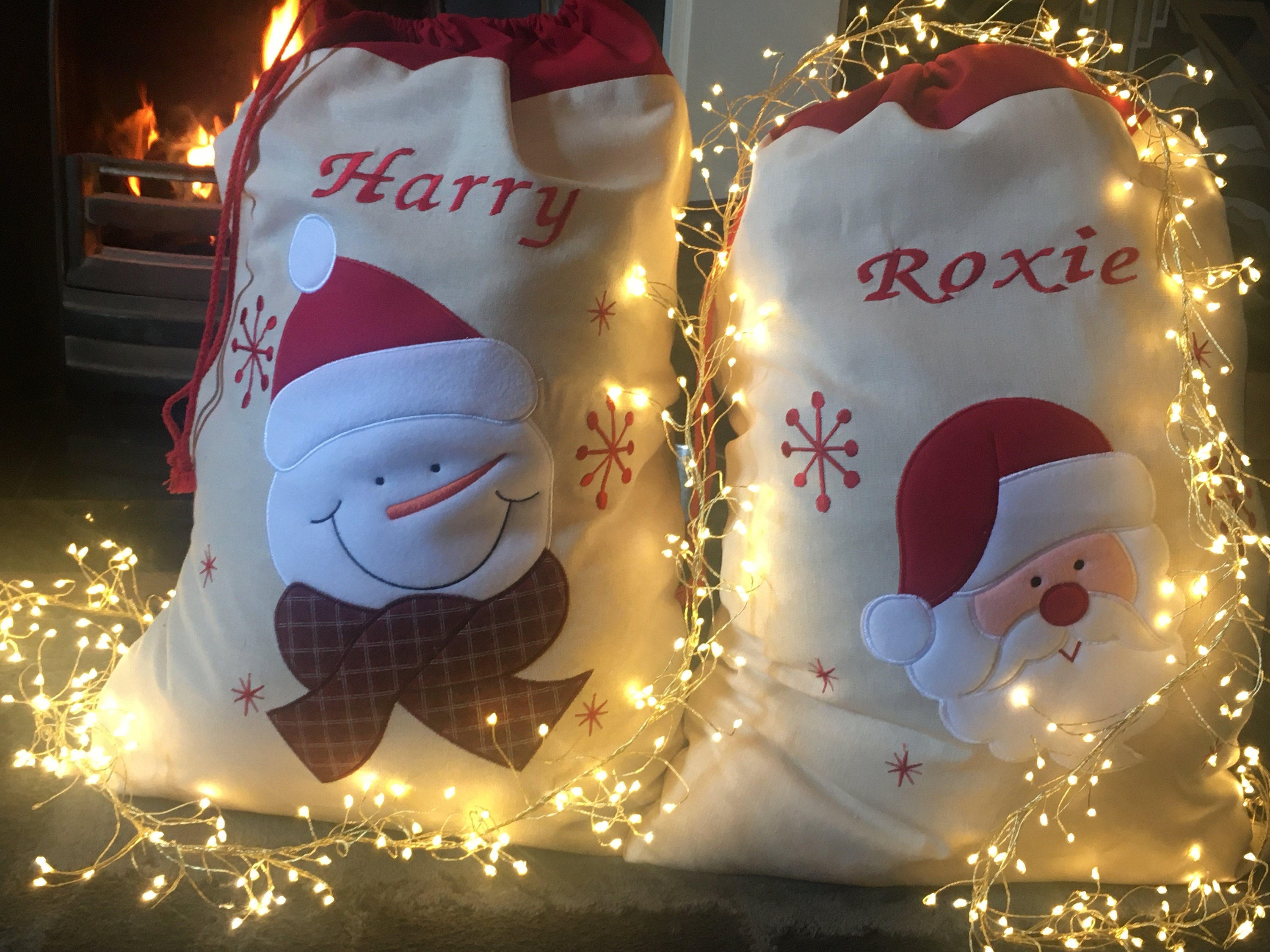 Large Embroidered Personalised Christmas Santa Snowman Sack xmas stocking 50 x 70 cms