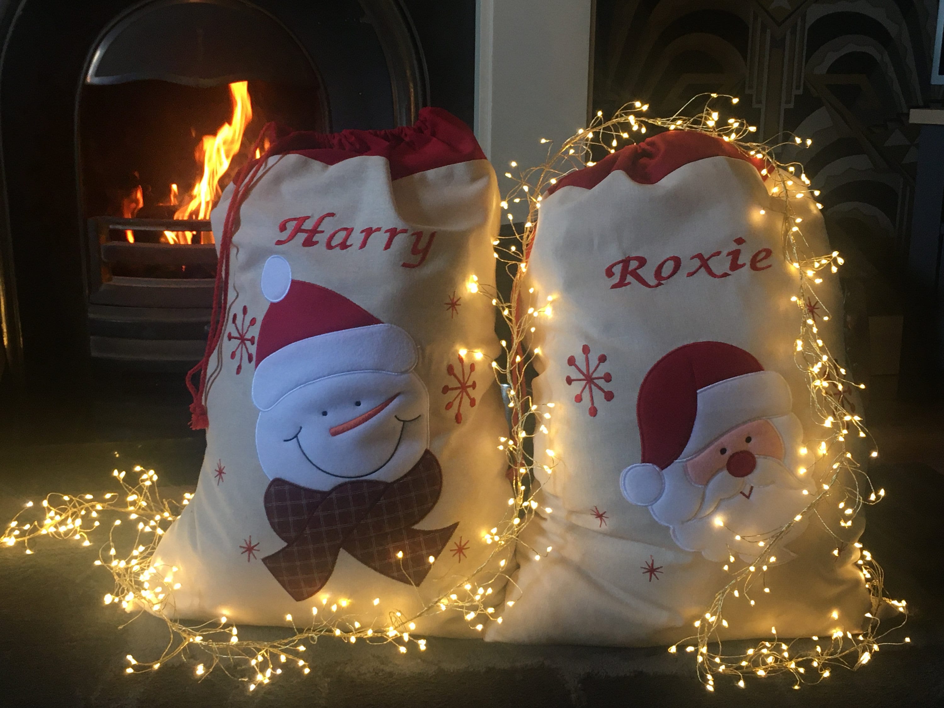 Large Embroidered Personalised Christmas Santa Snowman Sack xmas stocking 50 x 70 cms