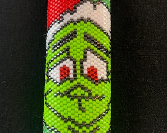 Grinch beaded lighter case