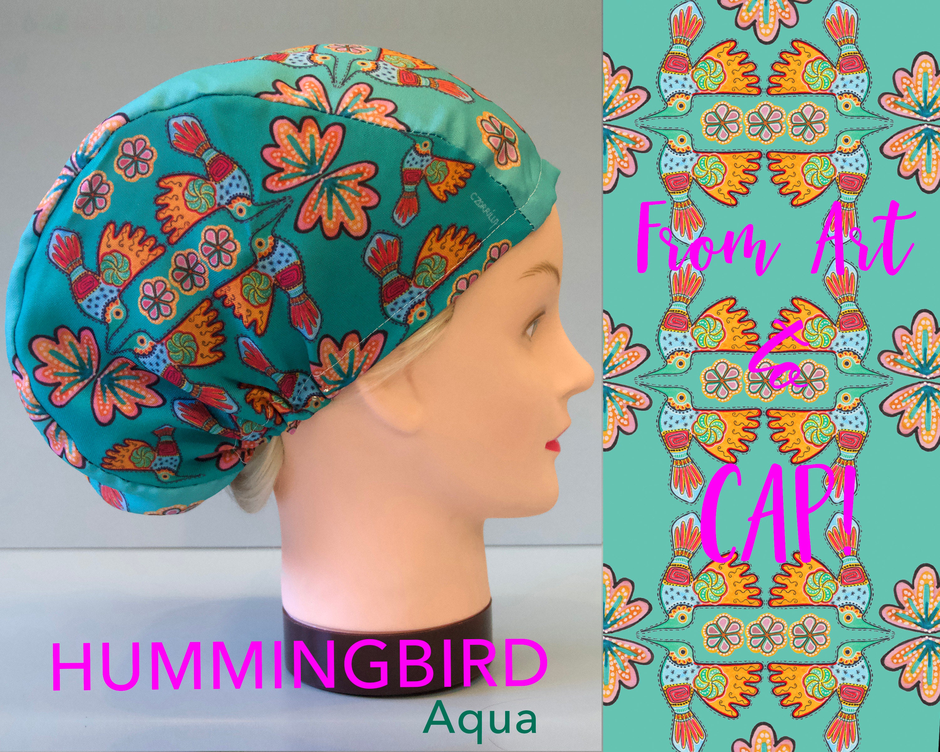NEW Hummingbirds scrub cap for women. Elastic back. Easy Etsy