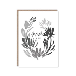 Dankeskarte - Tinte Illustrierte Karte - Floral Thank You - Monochrome - Minimalistisch Floral - Alexandra Butcher