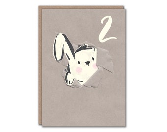 Bunny Rabbit 2nd Birthday Card: Gender Neutral Kids Age Two