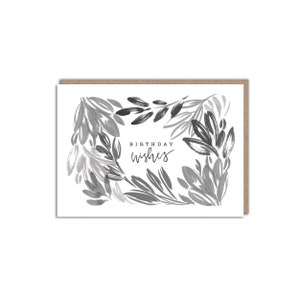 Birthday Wishes Greeting Card - Ink Illustrated - Monochrome - Minimalist Floral - Alexandra Butcher
