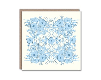 Blue Floral Greeting Card - Blank Note Card - Any Occasion - Thank You - Correspondence - Alexandra Butcher