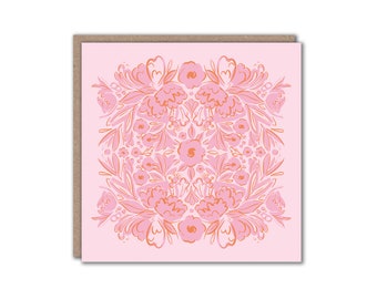 Pink Floral Pattern Card - Blank Art Card by Alexandra Butcher