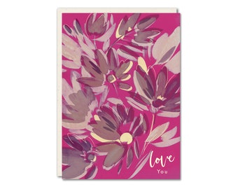 Love You Floral Greeting Card: Recycled Paper Anniversary Card