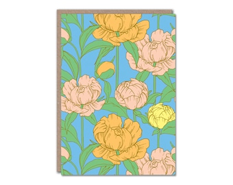 Peonies Greeting Card | Garden Lover | Bright Spring Summer Floral |Female Birthday Correspondence