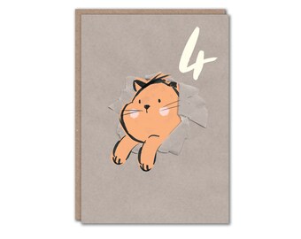 4th Birthday Card - Four Today - Cat