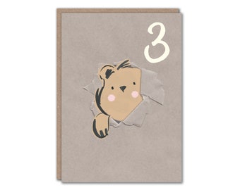 Bear 3rd Birthday Card | Illustrated Recycled Card